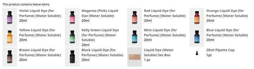 Liquid Dye (Water Soluble) 20ml x 10 Colors Set 蠟燭液體顏料