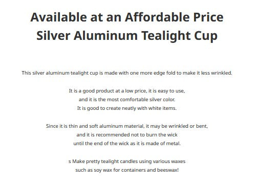 Silver Aluminum Tealight Cup